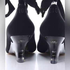 Christian Dior Black Etoile Lace up Wedge Sandal Shoes, Sz 8.5